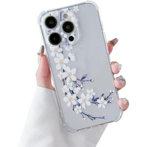 DEFBSC Soft Case Compatible with iPhone 14 Pro Max, Clear Floral Flower Pattern Print Design Flexible TPU Shockproof Cover for Women Girls,Flower Protective Phone Case, Pink Cosmos