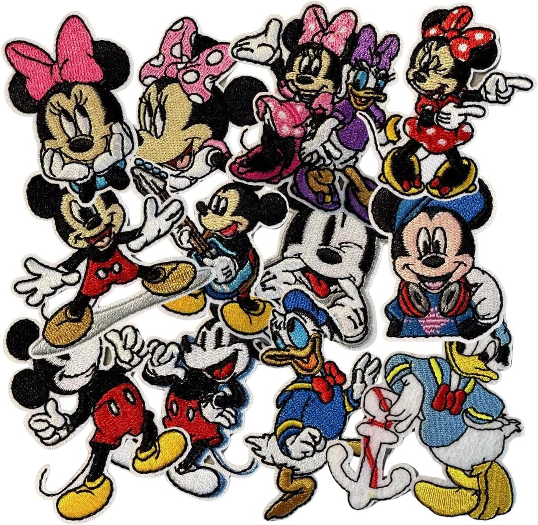 12pcs Cute Kids Cartoon Mouse Embroidery Patches Iron on/Sew on Anime Applique Embroidered Repair Patch Fashion Accessories Collection Gifts for Clothing Jacket Jeans Backpack Hat Vests