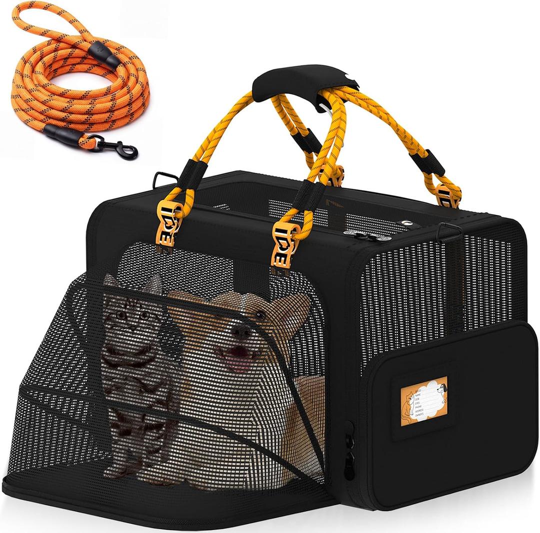PAWZIDEA Expandable Large Pet Carrier, Soft-Sided 2–4 Cats Carrier Up 55lbs, 24.0"L x 16.0"W x 16.0"H, Black Warrior