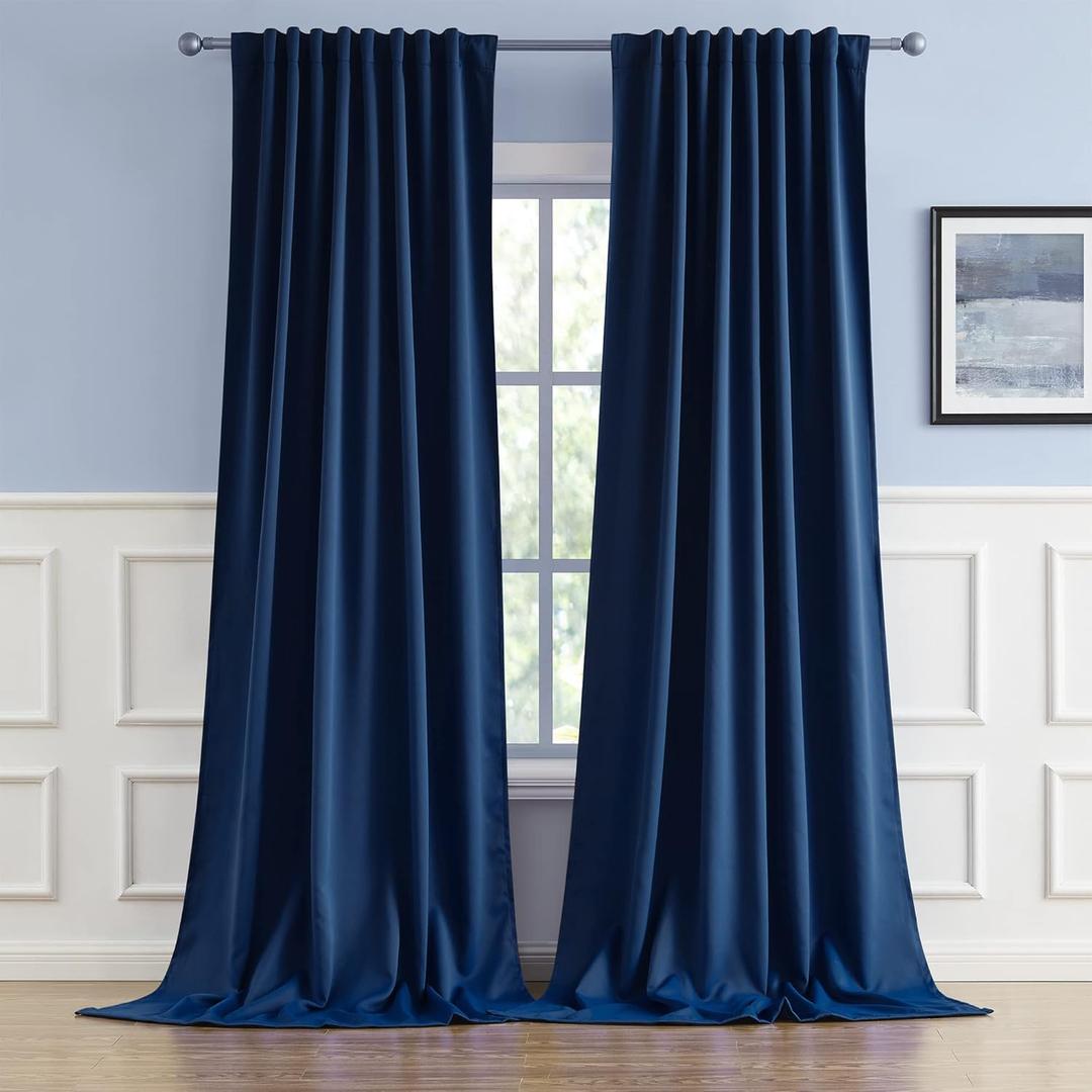 DUALIFE Blackout Curtains Thermal Insulated Blackout Drapes Window Treatment Panels Room Darkening Bedroom Draperies for Living Room Back Tab/Rod Pocket, Navy Blue, W52 x L102, 2 Panels