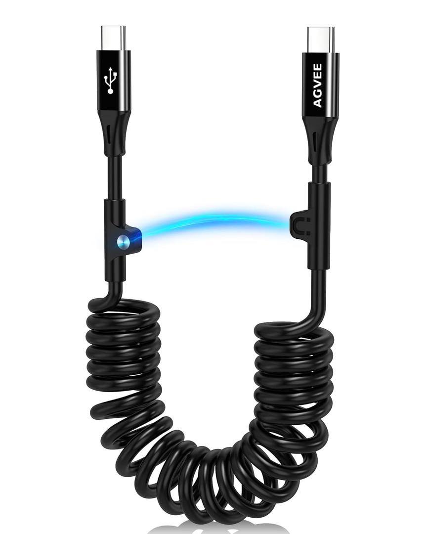 AGVEE 2 Pack 3ft Coiled Short USB-C to USB-C Charging Cable [USB-IF Certified] 60W PD Fast Charger Cord in Car for iPhone 17/16/15 CarPlay, Galaxy S25 S24 S23 S22 S21 S10 S9, Google Pixel, Black