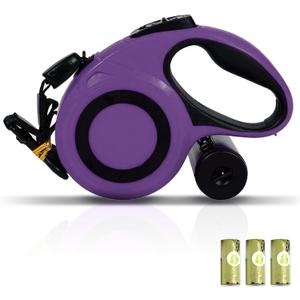 26 ft Heavy Duty Retractable Dog Leash, 360 Tangle Free Pet Walking Leash for Dogs with Anti-Slip Handle/Dispenser/Waste Bags, One-Hand Brake/Pause/Lock for Small/Medium/Large Dog or Cat(8M, Purple) (26 FOOT)
