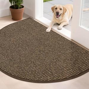 BEQHAUSE Dirt Trapper Door Mat 32" x 48" Half Circle Non-Slip Washable Doormats Entrance Rugs Absorbent Welcome Low Profile Floor Mats for Front Back Door and Entryway, Brown
