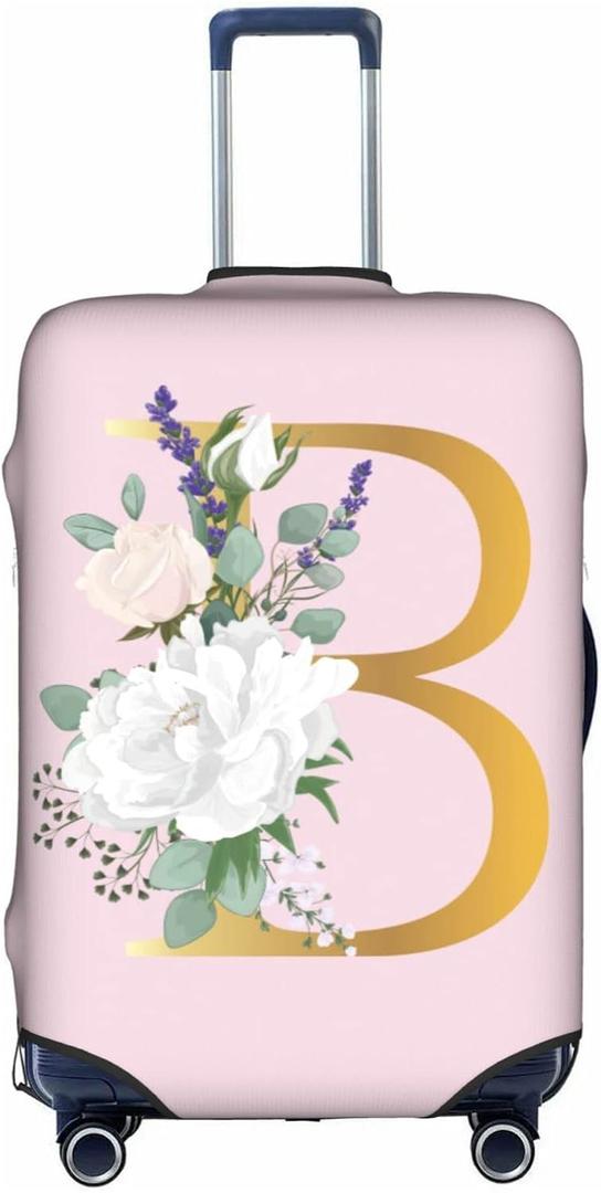 Flower Letter B Pink Luggage Cover Elastic Washable Stretch Suitcase Protector Anti-Scratch Travel Suitcase Cover for Kid and Adult L (25-28 inch suitcase)