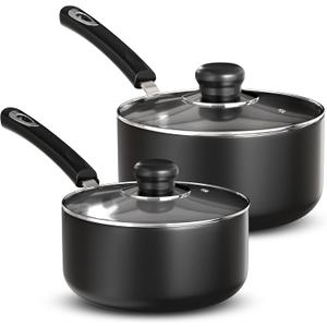Utopia Kitchen Nonstick Stock Pot Saucepan Set with Lids, 1 Quart and 2 Quarts Multipurpose Stock Pots Set for Home, Kitchen or Restaurant, Grey & Black (1QT + 2QT (Pack of 1), Grey-Black)