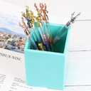 Koqye Pen Holder Teal Pencil Holder Cup Desk Organizer Decorative Acrylic Makeup Brush Holder Pen Cup for Home Office N School (Teal)