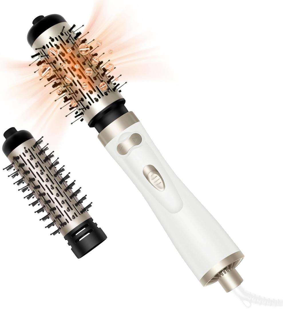 Hair Dryer Brush, 3-in-1 Rotating Round Hot Air Spin Brush Set with 2 Brushes (2" & 1.5")