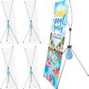 Zonon 4 Sets X Banner Stand Adjustable Fit 23 x 63 to 32 x 78 Inch with Water Weight Bag Carry Bag, Portable X Frame Banner Stand for Trade Show Store Photo Backdrop Event Birthday Booth Display