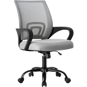OLIXIS Office Desk Chair - Ergonomic Mid Back with Lumbar Support & Rocking Mode, Height Adjustable with Fixed Armrest, Storage Back for Computer, Gaming, Conference, Meeting Room, 360° Swivel, Grey