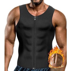 CORATED Men Sauna Vest Sweat Waist Trainer Zipper Hot Neoprene Tank Top Corset Compression Body Shaper Sauna Shirt Workout (Small, Blackzip)