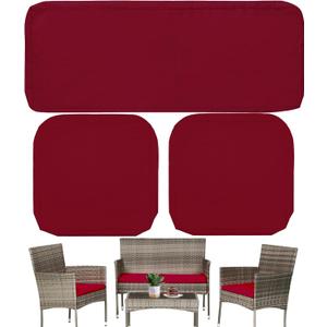 3 Pack Outdoor Cushion Covers Replacement, Waterproof Patio Seat Cushion Cover Fit for 4-Seater Wicker Rattan Conversation Set Loveseat Chair Couch Furniture, Cover Only, 38x19x2,19x19x2,Burgundy (Burgundy-zipper Closure Style)