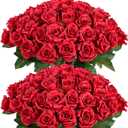 FOTEEWL 60 Pcs Artificial Rose Flower Realistic Faux Silk Roses Stem Fake Roses Bouquet for Flower Arrangement,Wedding Centerpieces,Party,Home Decorations (Burgundy)