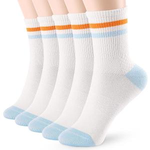 FGZ Womens Crew Socks Solid Color Two Stripe Casusl Socks for Women and Girls,5 Pairs