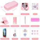 innoAura Switch Case 19-in-1 Bundle for NS Switch (2017), with Carrying Case, Game Organizer, Screen Protector, Stand and Thumb Grips, Pink