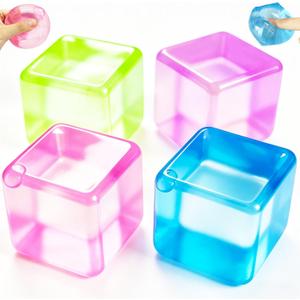 4 Pack Ice Cube Squishy Fidget Toys, Slow Rising Sensory Stress Cubes for Anxiety Relief, Soft Squeeze Desk Toys for Adults Kids Teens, Assorted Colors Cube Squishies