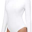 MANGDIUP Bodysuit for Women Mock Turtle Neck Long Sleeve Tops Slim Fit Basic Stretch Soft Bodysuit Jumpsuit