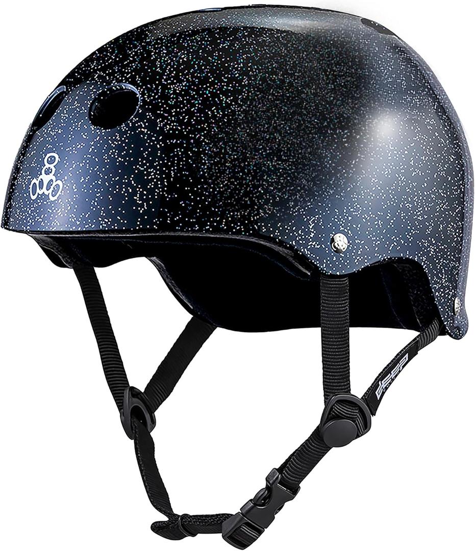 Triple Eight Deep Cover Helmet - Ideal for Skateboarding, Bicycling, BMX, and Roller Skating (Black -Glitter) L/XL