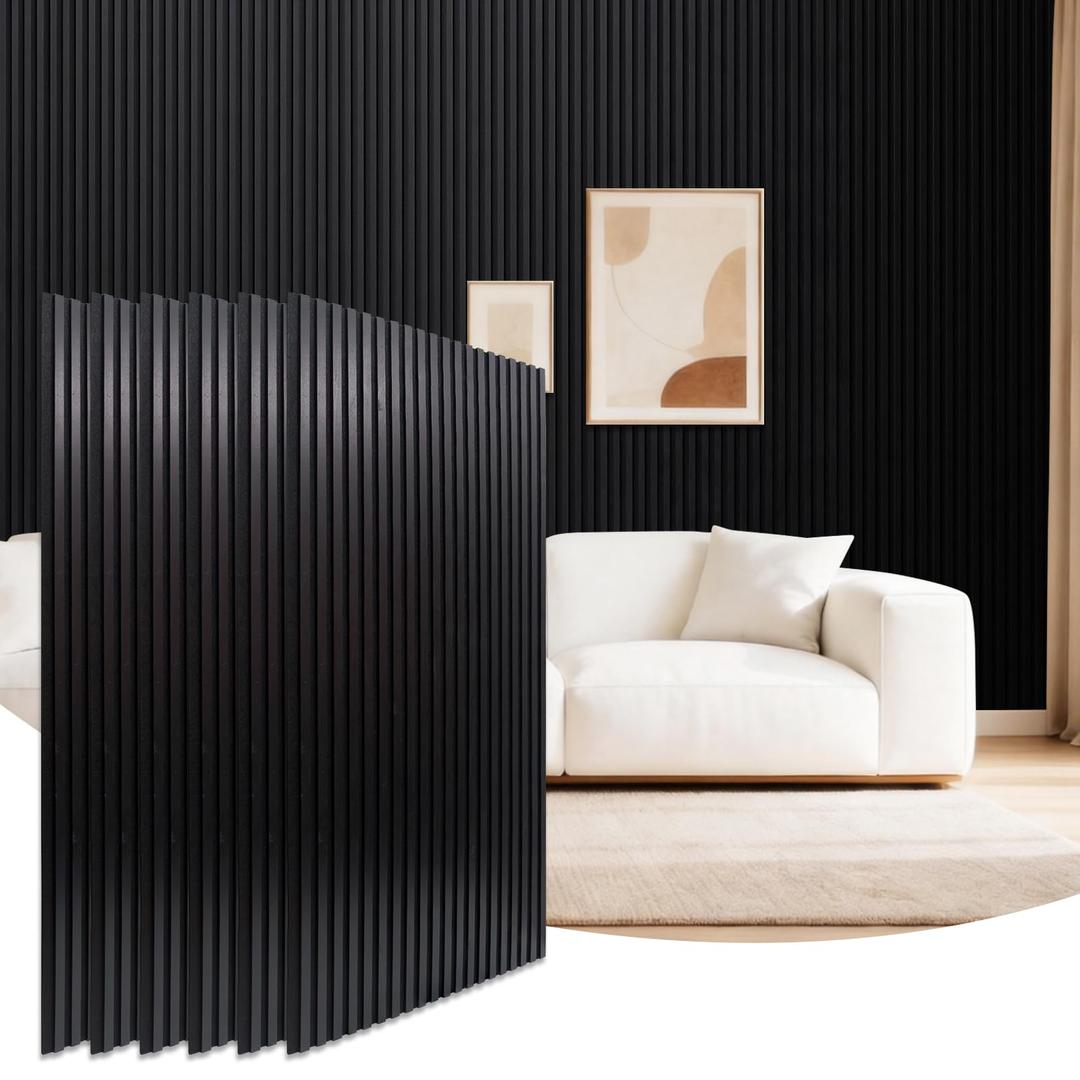 NeatiEase 6Pcs Acoustic Wood Panels for Wall, 48"x24" Wood Slat Wall Panel, Black