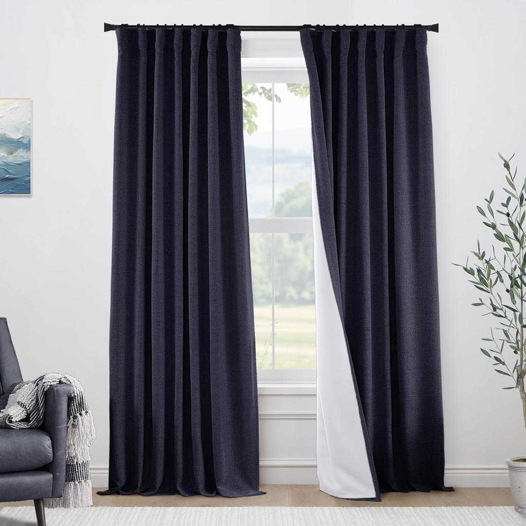PANELSBURG Navy Blue Curtains 84 Inch Length,Linen Back Tab Pleated Black Out Darkening Thermal Insulated Blackout Curtain for Bedroom Living Room,Dark Blue (50"W x 84"L (Pack of 2))