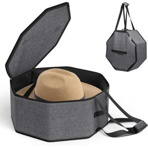 SLEEPING LAMB Hat Box for Travel and Storage, Collapsible Cowboy Cap Organizer Case for Closet with Handles, Hat Box for Women Storage and Large Cap Bag for Men Carry, Grey (Gray)