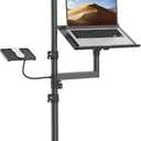 Projector and Laptop Stand Tripod, 2 Shelves Mobile Laptop Tripod Stand, Max 47" Height Adjustable Laptop Cart on Wheels, Projector Floor Stand with Ventilated Tray for Podium, Meeting, Couch (Black)