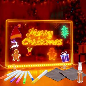 GlowWrite Pro LED Board: 7-Color Acrylic Dry Erase Board with 4 Dynamic Modes, Adjustable Brightness. Includes Stand, Markers & Hanging kit. Fun for All Ages! (13.78''*9.85'', Large Size)