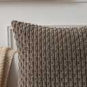 Kevin Textile Pack of 2 Corduroy Decorative Throw Pillow Covers 18x18 Inch Soft Boho Striped Pillow Covers Modern Farmhouse Home Decor for Spring Sofa Living Room Couch Bed Light Brown