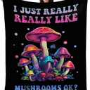 Emily gift Funky Fungi Lover Throw Blanket - Vibrant Mushroom Art - Whimsical Home Decor - 'I Just Really Like Mushrooms Ok?' - Cozy and Colorful