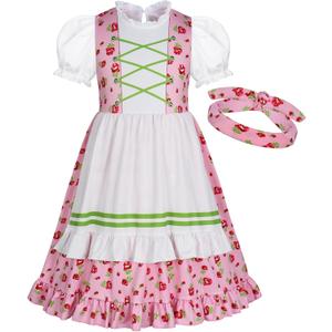 WonderBabe Girls Pioneer Dress Colonial Dress Girls Prairie Costume Kids Halloween Party Dress up Outfits (9-10 Years, Pink)