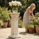Large 35.5" Vintage Weathered Corinthian Column Pillar with Base Pedestal Magnesium Oxide Ideal for Displaying Statues, Vases, or Planters Decoration for Garden Backyard Patio Office, White