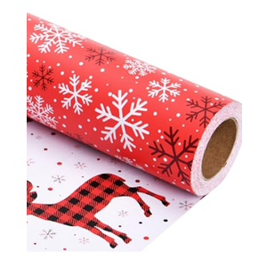 Linelglobal Christmas Wrapping Paper Long Roll Vantage Christmas Tree, Reversible Roll Two Side Wrapping Paper 30x390 Inch - Deer Plaid