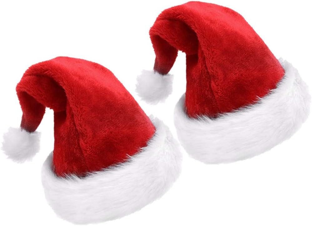 Children Christmas Santa Hat,Kids' Double-Layered Luxury Plush Christmas Santa Claus Xmas Cap Hat (2 Pcs)