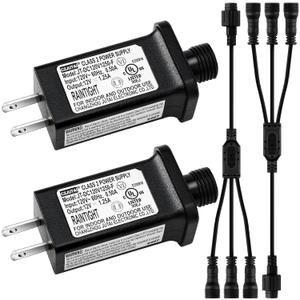 Kingdder 4 Pcs 12V Class 2 Power Supply Yard Inflatable Adapter Replacement with Y Shape 1 Male Divided 3 Female Spillter Connector Low Voltage for Christmas Inflatable LED Lights (15, Watts)