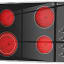 Electric Cooktop 30 inch 4 Burner, 6700W Built-in Radiant Electric Stove Top with Knob Control, Electric Ceramic Stove Cooktop with 11 Level Power Adjustable, 220-240V, Hard Wire, 4 Zones / 30 Inch / No Plug / Knob