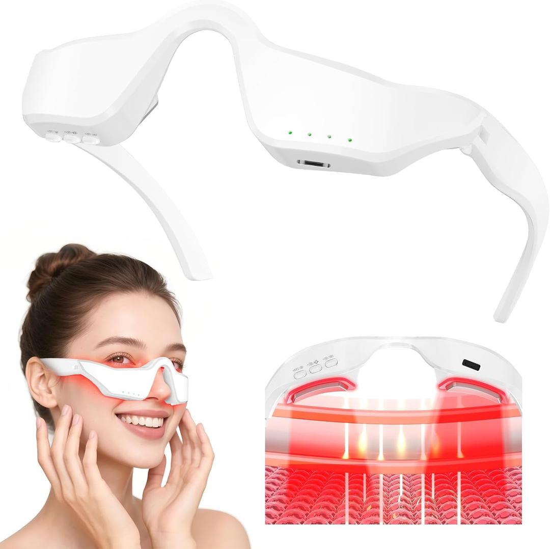 5-in-1 Smart Eye Massager Glasses - Red Light Therapy with Microcurrent, Heat & Vibration, for Eye Bags Dark Circles Puffiness Wrinkles Fine Lines Eye Strain Gift for Women & Men