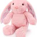 VANLINNY Easter Bunny Stuffed Animal, Pink Bunny Plush with Glitter Spot Long Ears, Huggable and Soft Rabbit Plush Toy, Easter Gifts for Kids, Xmas Birthday Gift for Boys, Girls and Toddlers