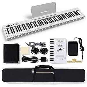 Carina 88 Key Piano Keyboard with Semi-Weighted Keys Portable Piano, 128 Tones, Speakers, USB-MIDI, Carry-Bag, Sustain Pedal, Electric Keyboard Piano for Beginners, (White)