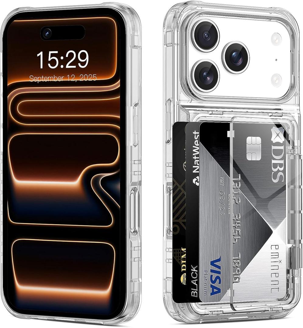 ACANDYA for iPhone 17 Pro Case Wallet Clear Protective Phone Case with Credit Card Holder Heavy Duty Protection Shockproof Anti-Scratch Anti-Yellow Cover for iPhone 17 Pro 6.3 inch Transparent