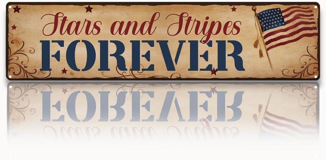 4th of July Metal Sign, Retro Tin Stars and Stripes Forever Wall Art, Patriotic Home Decor for Outdoor, Backyard & Farmhouse, Independence Day Metal Sign, Rustic Americana Decor, 15.7x3.9 Inches