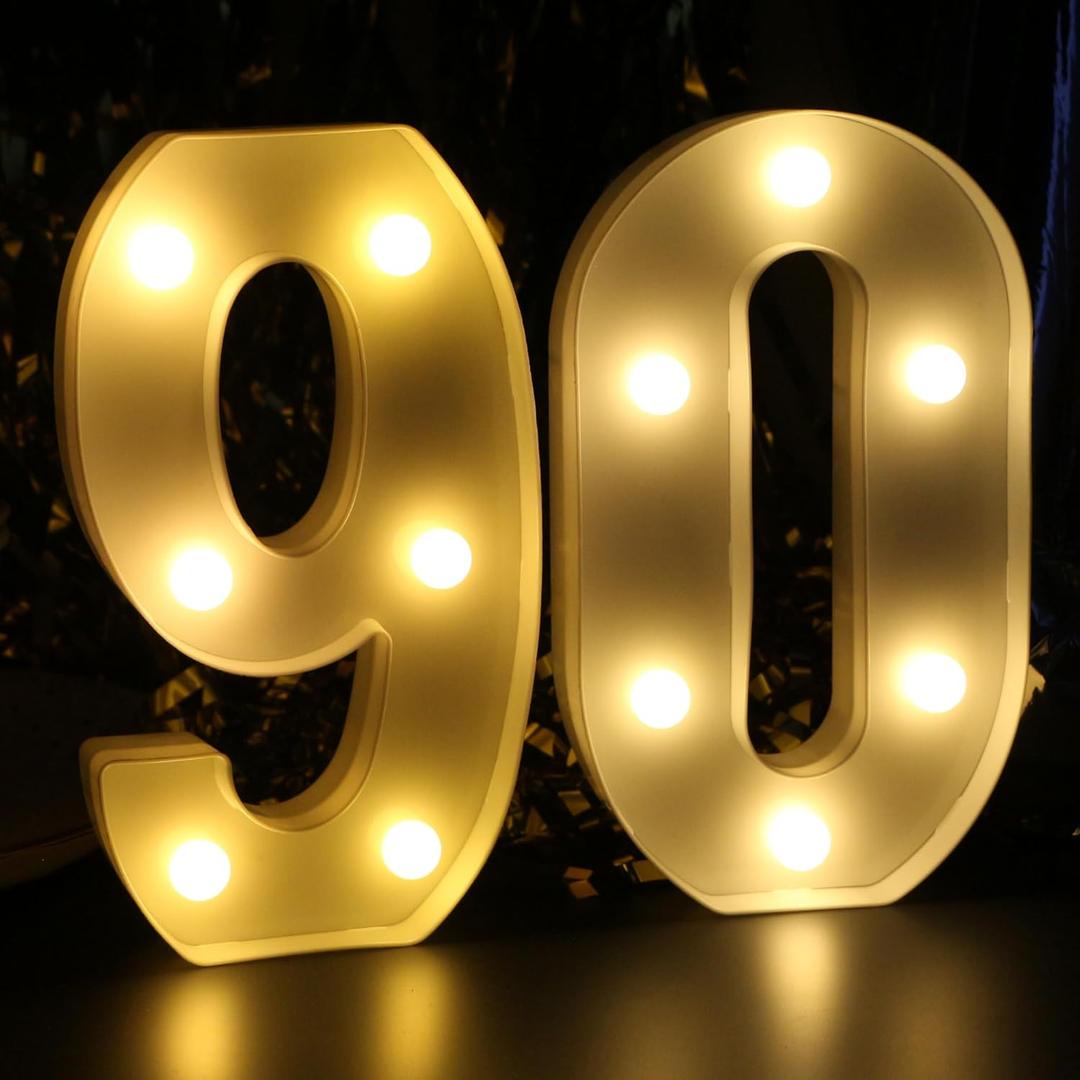H: 8.26 Inches Light Up Numbers 90 Centerpieces Table Sign, Happy 90th Birthday Decorations for Women, 90th Party Decor for Men