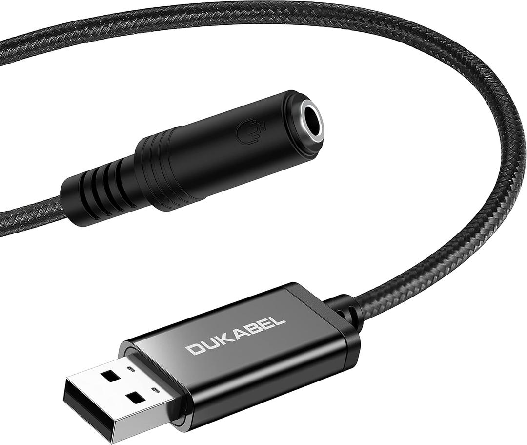 DUKABEL USB Headphone Adapter, External Sound Card with TRRS 4 Pole Jack, Mic-Supported USB to 3.5mm Audio Adapter for PC PS4 PS5 and More [9.8 inch]