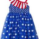 Toddler Girls Tulle Dress Floral Roses One Shoulder Ruffles Sundress | Sleeveless breathable bodice cool & comfy all day. Party-to-play versatile from celebrations to daily fun (Blue)