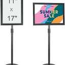 VEVOR Pedestal Sign Holder, 11 x 17 Inch Vertical and Horizontal Adjustable Poster Stand, Heavy-Duty Floor Standing Sign Holder with Round Base for Display, Advertisement, and Outdoor, Black