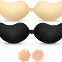 BLOOMORA Sticky Bra Push Up – Backless Bra, 2 Pair Invisible Adhesive Strapless Bras with Clip, Black & Nude Sticky Bras - Reusable Nipple Covers, Sujetador sin Tirantes para Mujer - A Cup