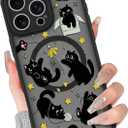 BITOBE Case for iPhone 16 Pro [Compatible with MagSafe] Cute Black Cats Pattern for Women Girls Soft TPU Bumper Kawaii Animal Magnetic Slim Protective Cover