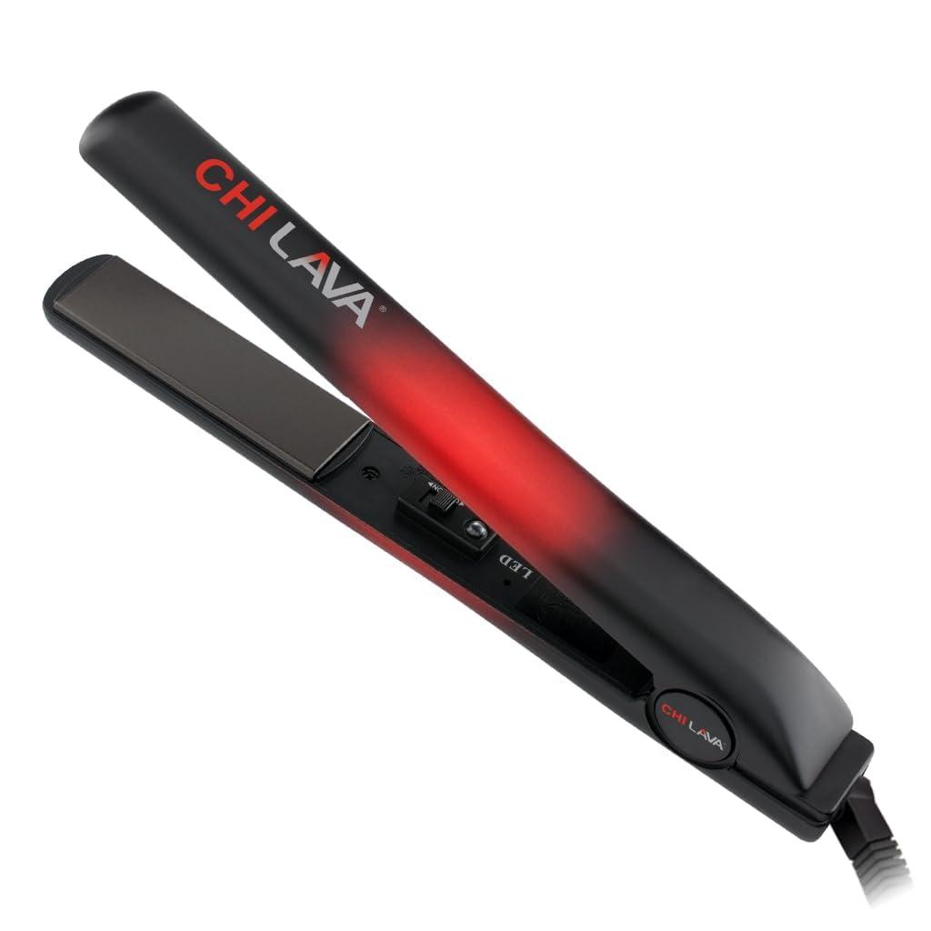 CHI Lava Ceramic 1 Flat Iron Hair Straightener, Volcanic Lava Ceramic Plates for Smooth, Even Styling, 11 ft Swivel Cord, Heat-Stable Hair Flat Iron for All Types (Black/Red)
