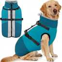 AOFITEE Dog Coat for Large Dogs, Waterproof Dog Winter Jacket with Built in Harness, Warm Turtleneck Cold Weather Coats Large, Reflective Fleece Lined Snow Jacket for French Bulldog, Boston Terrier, L (PineGreen)