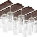 Rustic State Vigo 4 Sectional Adjustable Under Cabinet Mount Wood Stemware Rack Hanging Shelf Glassware Holder Bar Organizer with up to 12 Glass Storage 12 Inch Deep Chestnut