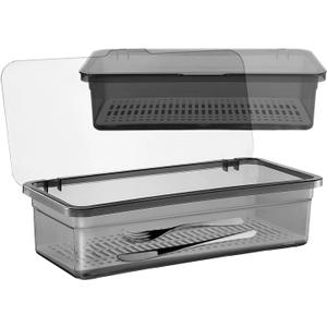 SUNSHNO 2PCS Flatware Tray with Lid and Drainer, Tableware Utensil and Cutlery Drawer Organizer with Lid Covered Silverware Tray to Keeps Your Cutlery Organized and Protected