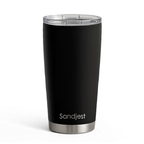 SANDJEST Black Tumbler 20oz Stainless Steel Double Wall Vacuum Insulated, Travel Coffee Cup, Gifts for Men Women Birthday Christmas